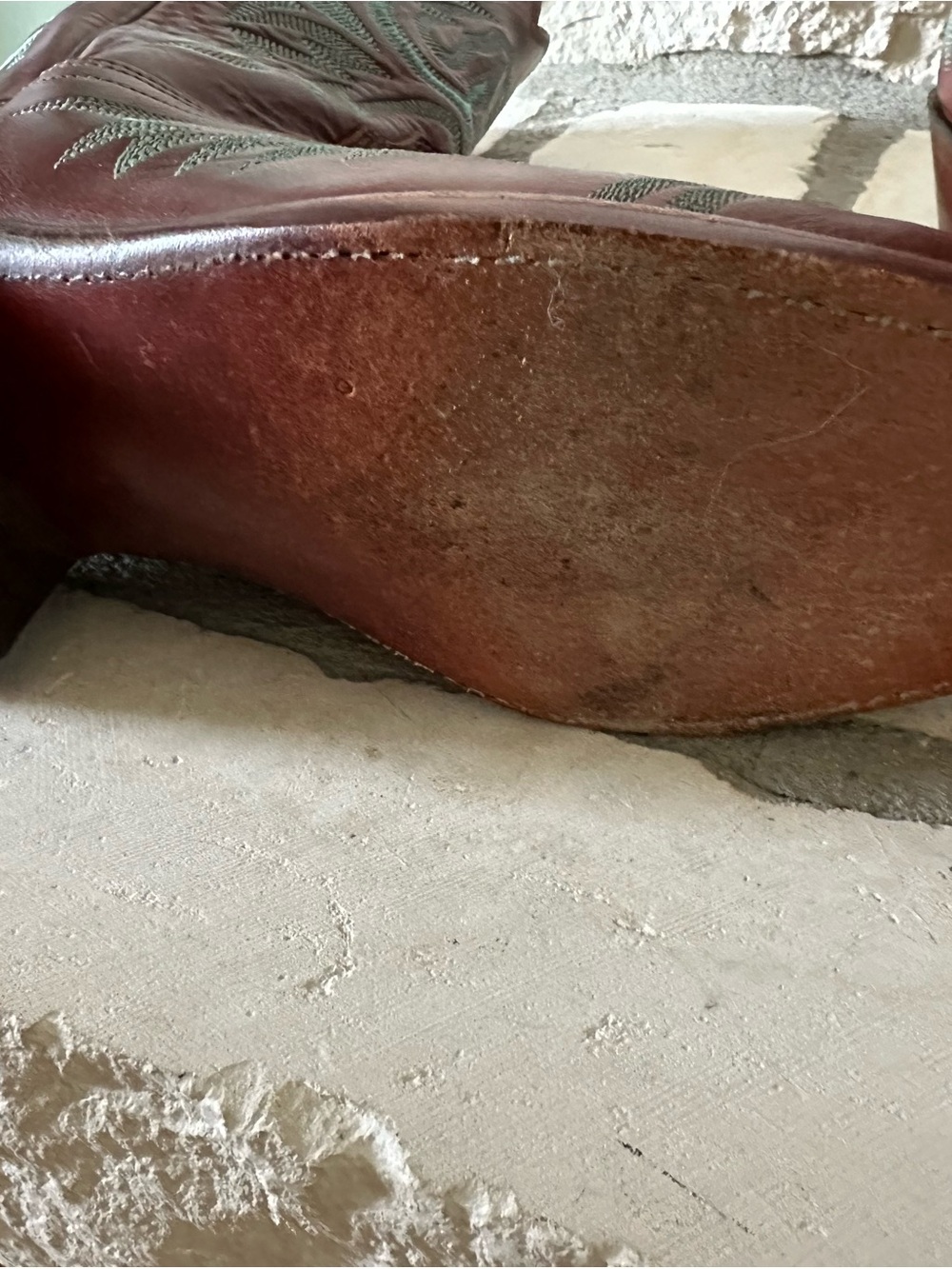 Lucchese Brown Leather Western Boots with Teal Stitching - Picture 3 of 5